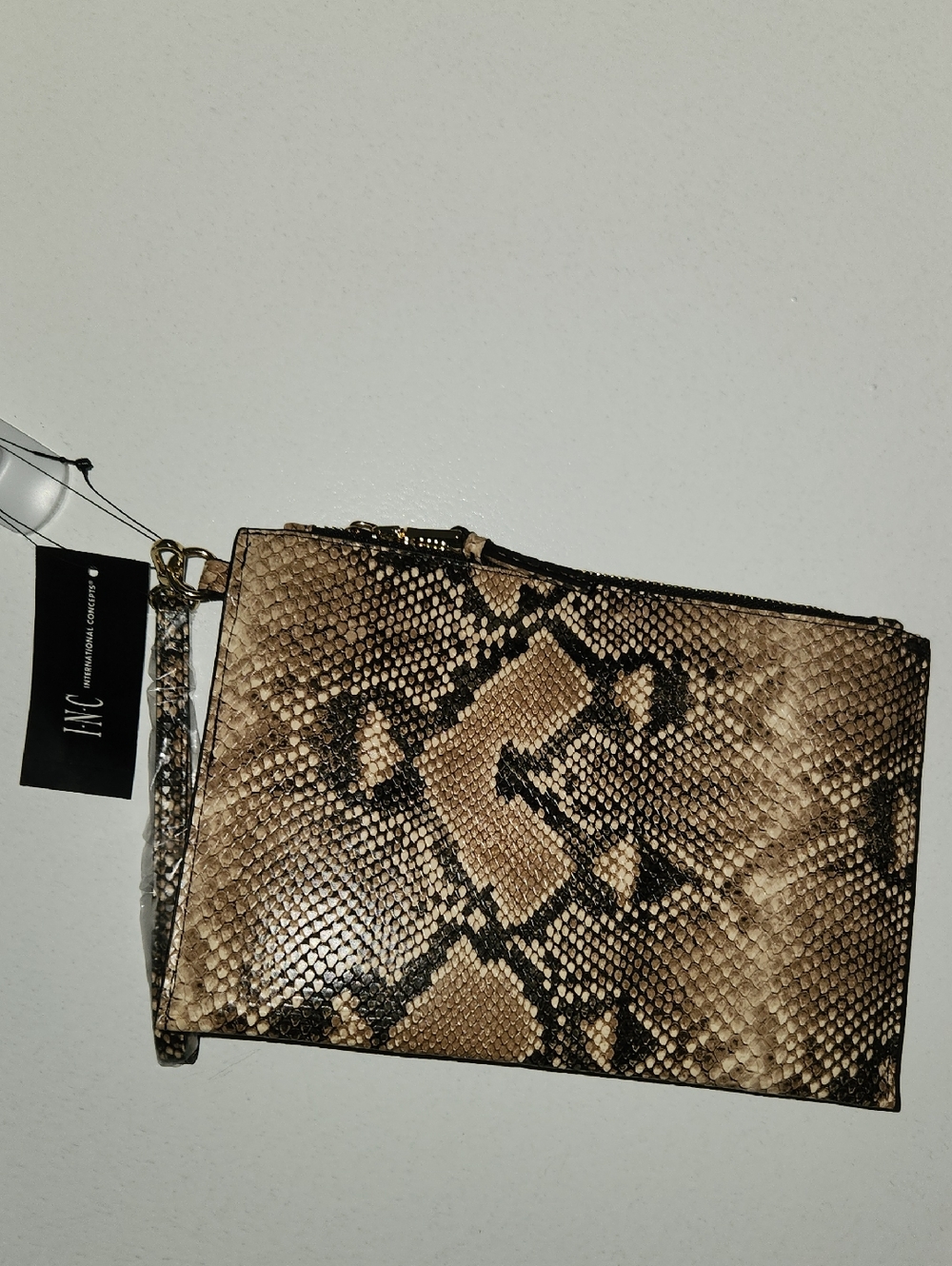 NWT INC black/Beige python XL wristlet